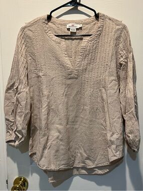 Vineyard Vines Women's Cream Pintuck Cotton and Linen Tunic